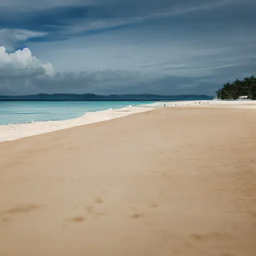 Prompt: an empty beach in boracay, outdoors, professional award winning portrait photography, zeiss 1 5 0 mm f / 2. 8 hasselblad