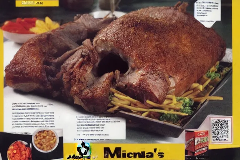 Prompt: mcdonald's whole roast pork, y 2 k cybercore, advertisement photo