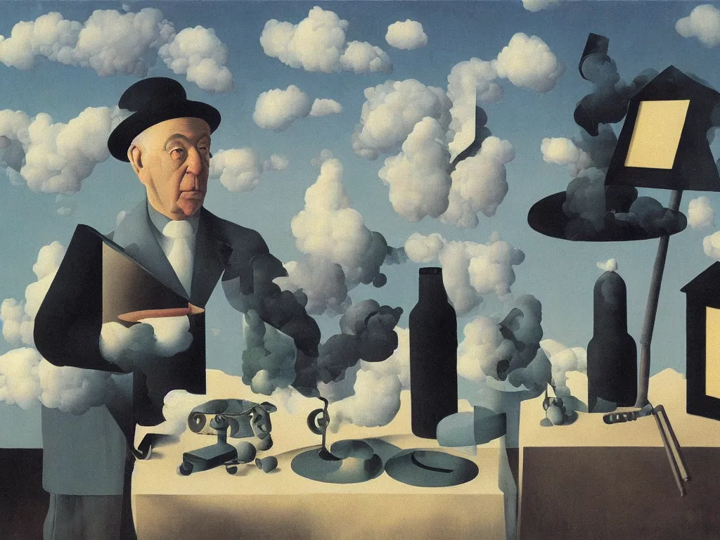 Image similar to obituary for an alchemist. painting by rene magritte