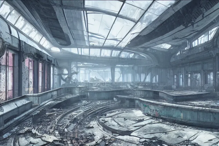 Prompt: A beautiful hyper realistic detailed matte painting of the inside of an abandoned science station, trending on artstation, artstationHD, artstationHQ, unreal engine