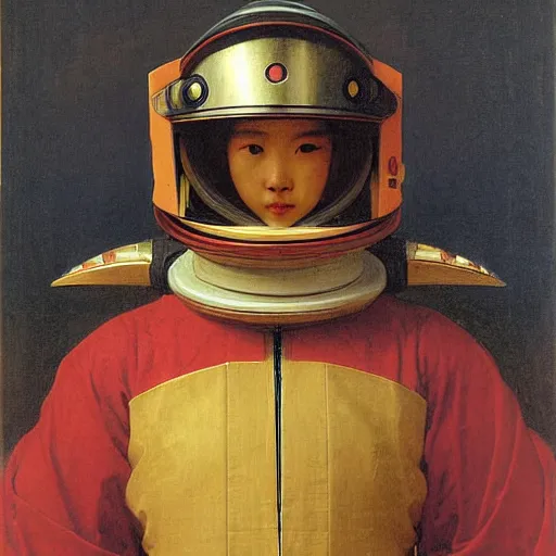 Image similar to portrait of a astronaut is a chinese dragon in armor and helmet, majestic, solemn, by bouguereau