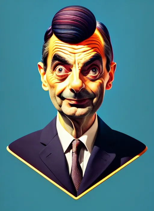 Prompt: retrofuturistic portrait of mr bean, gradient space graphics in background, close up, quint buchholz, wlop, dan mumford, artgerm, liam brazier, peter mohrbacher, raw, featured on artstation, octane render, cinematic, elegant, intricate, 8 k