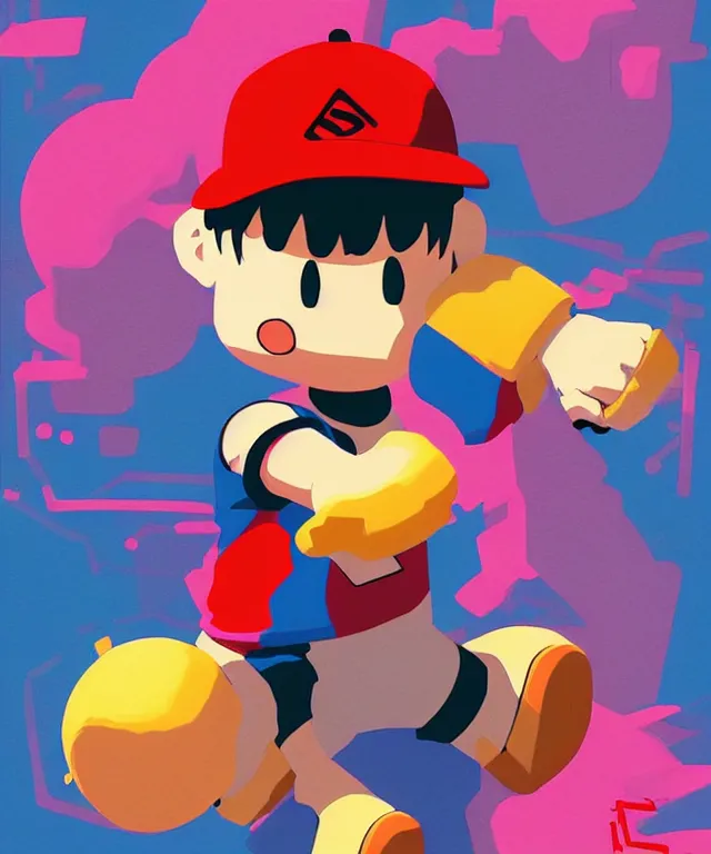 Image similar to ness from earthbound in the art style of josan gonzalez, crisp 8 k line art, digital painting, artstation, concept art, matte, sharp focus, hyper realistic lighting, illustration