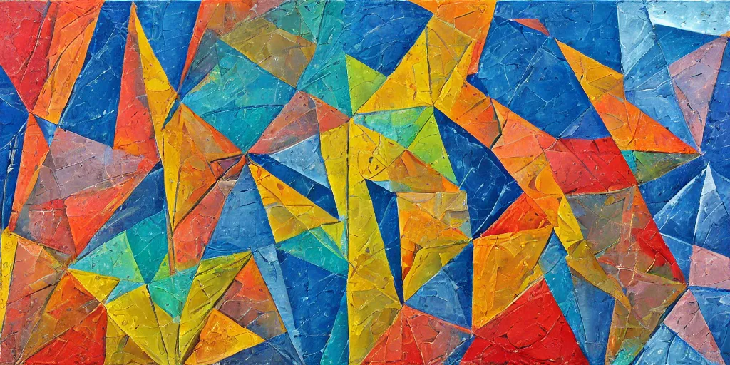 Prompt: geometric surrealism impasto, hyper detailed,