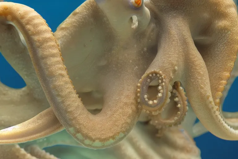 Image similar to underwater realistic hibrid jiraffe octopus, subsurface scattering, hd, 8 k, hdr