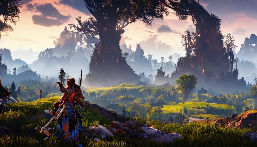 Prompt: beautiful landscape photography in the style of horizon zero dawn, amazing view, afternoon