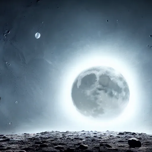 Image similar to the moon falls down on the earth, collision, explosion, end of the world, epic lighting, sci-fi, realistic, 4k, special effects