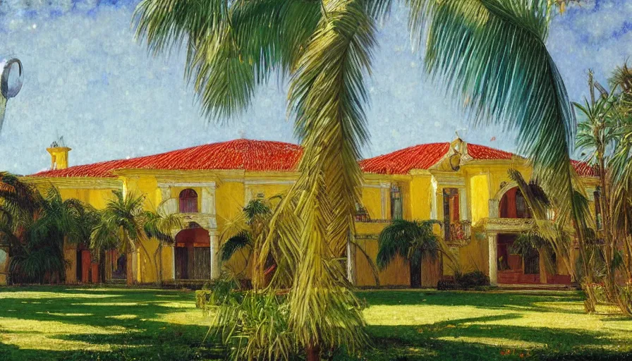 Prompt: a 1 9 9 8 brazilian nordeste mansion designed by jules bastien - lepage, tarsila do amaral, frank weston and gustave baumann, trending on artstation, mediterranean, star sparkle, sharp focus, colorful refracted sparkles and lines, soft light, 8 k 4 k