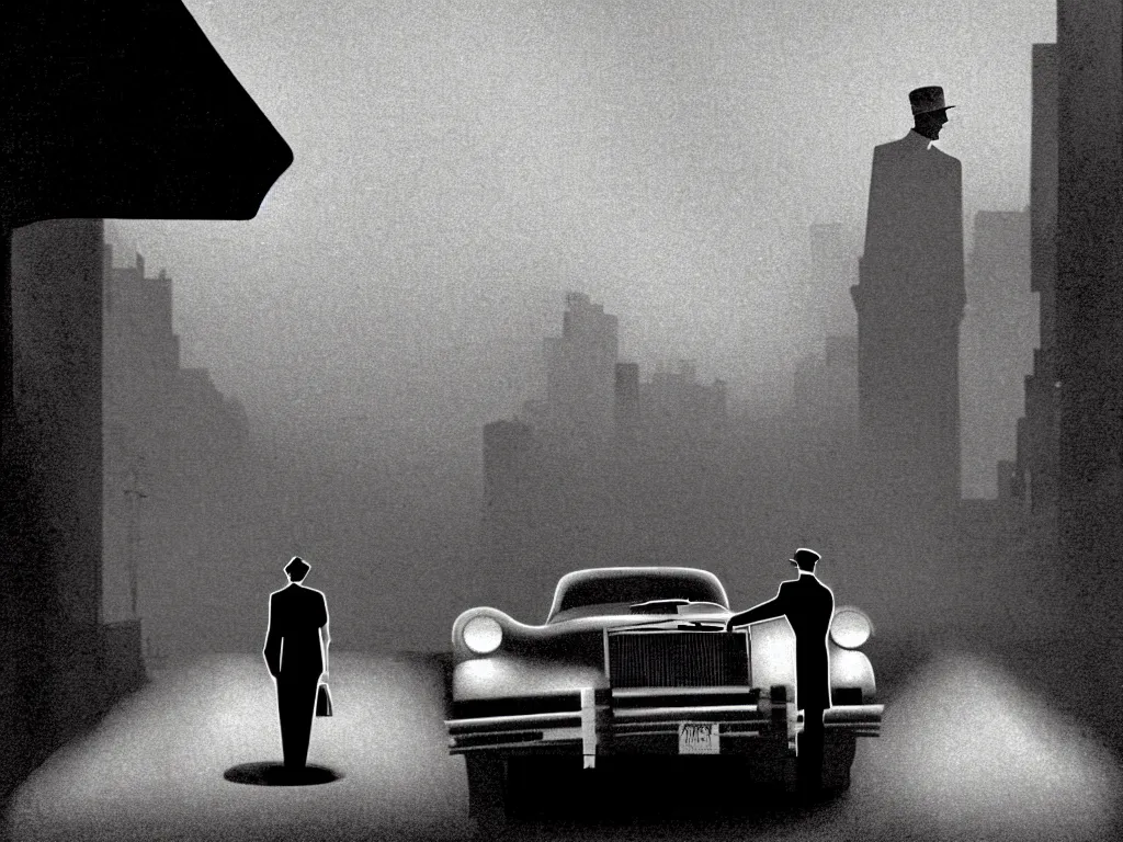 Prompt: a single man getting out of a car in front of a foggy jazz nightclub on a very desert street, no one around, alone, desert, dimly lit upscale 1920s speakeasy, relaxed pose, art deco, detailed painterly digital art style by Coles Phillips, retro vibe, furaffinity, 🍸, 8k octane beautifully detailed render, post-processing, extremely hyperdetailed, intricate, epic composition, grim yet sparkling atmosphere, cinematic lighting + masterpiece, trending on artstation, very detailed, vibrant colors, Art Nouveau, masterpiece, romanticism