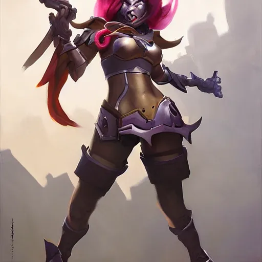 Image similar to greg manchess portrait painting of partially armored jinx from league of legends as overwatch character, medium shot, asymmetrical, profile picture, organic painting, sunny day, matte painting, bold shapes, hard edges, street art, trending on artstation, by huang guangjian, gil elvgren, ruan jia, greg rutkowski, gaston bussiere