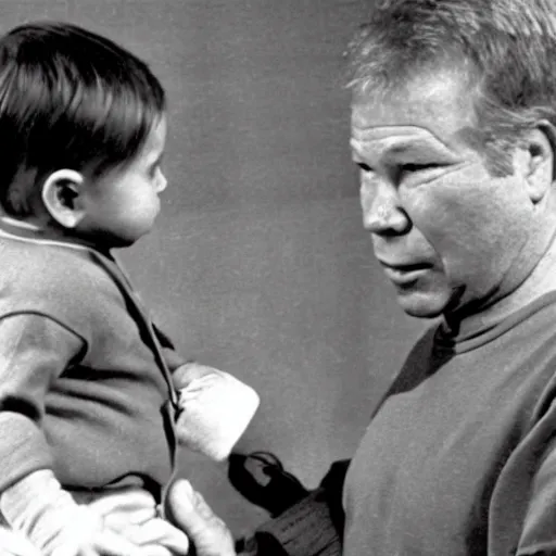 Prompt: william shatner arguing with baby