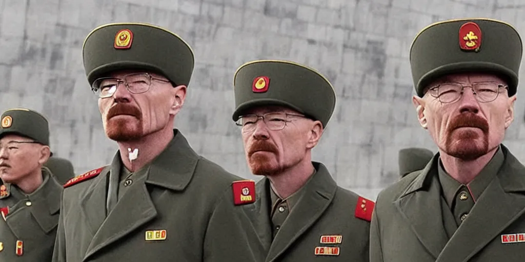 Prompt: Walter White as the supreme commander of the north korean army