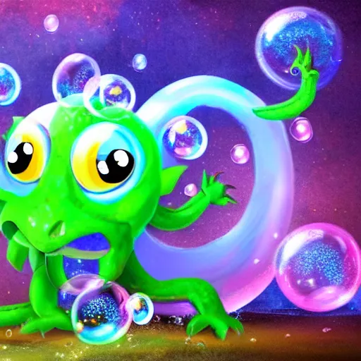 Prompt: a dragon made of bubbles