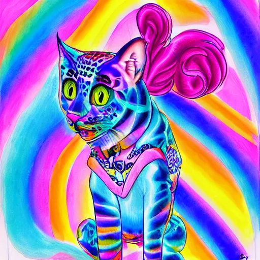 Image similar to Lisa Frank artwork, courtroom sketch