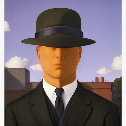 Image similar to a detective loses his hat in the wind by Raphael, Hopper, and Rene Magritte. detailed, romantic, enchanting, trending on artstation.