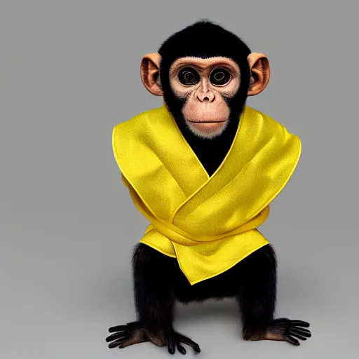 Image similar to a monkey wearing a yellow kimono, 8 k