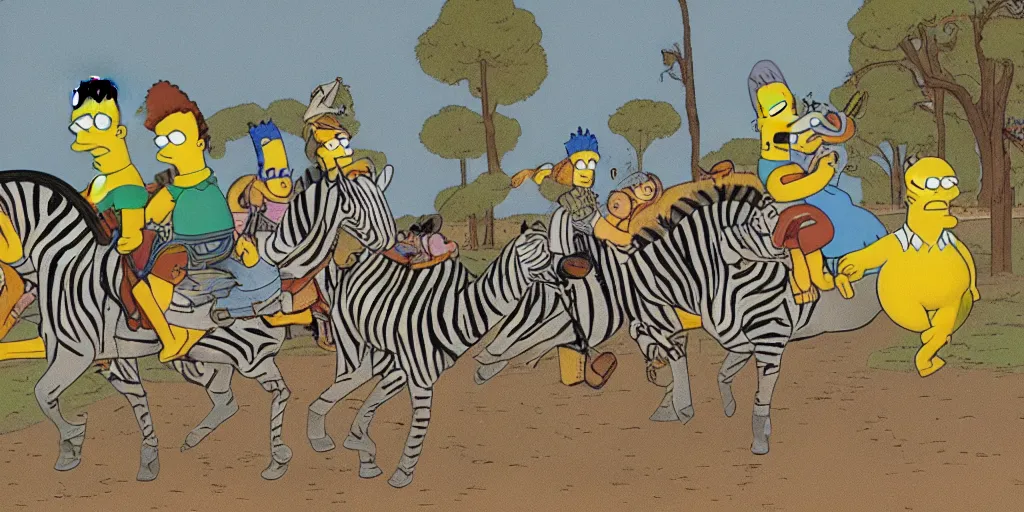 homer simpsons riding a zebra, early simpsons style Stable Diffusion