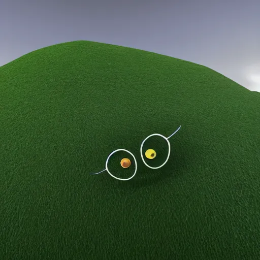 Prompt: a paperclip with two buggly eyes in front of a green hill, cinematic shot, hyper realistic, hyper detailed, 4k