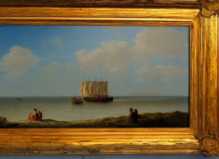 Prompt: texel with the waddenzee in the background, the netherlands in the style of hudson river school of art, oil on canvas