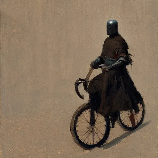 Prompt: medieval knight ridning a bicycle, 1 3 th century art, minimalist art, by jeremy lipking, digital art, sunlit