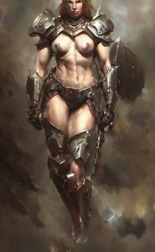 Prompt: muscular full armored girl by daniel gerhartz, trending on art station