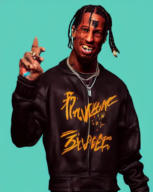 Image similar to full body 3d render of Travis Scott as a funko pop, studio lighting, white background, blender, trending on artstation, 8k, highly detailed