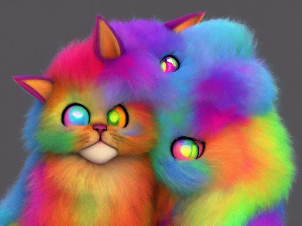 Image similar to cute and funny, rainbow fluffy cat by Rosina Wachtmeister, trend on artstation, vikiart, hyper reailstic, ultra detailed, cinematic, trending on artstation, Ultra detailed, hyper realistic 4k