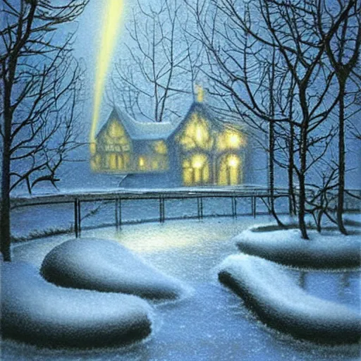 Image similar to scene from a dream. snow. digital artwork by vincent bons, michael whelan, remedios varo and gerardo dottori. grainy and rough. interesting pastel colour palette. beautiful light. oil and water colour based on high quality render.