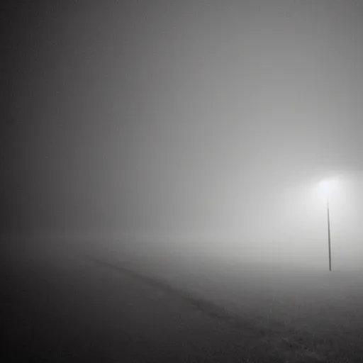 Prompt: a photo of a blank sign at night, fog, pitch black, spooky found footage