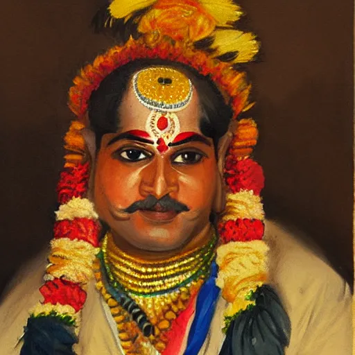 Image similar to portrait painting of a yakshagana artist by john singer sargent