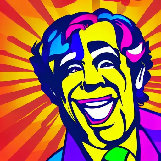 Image similar to handsome male, big chin, smile, colorful pop art style, cartoon style