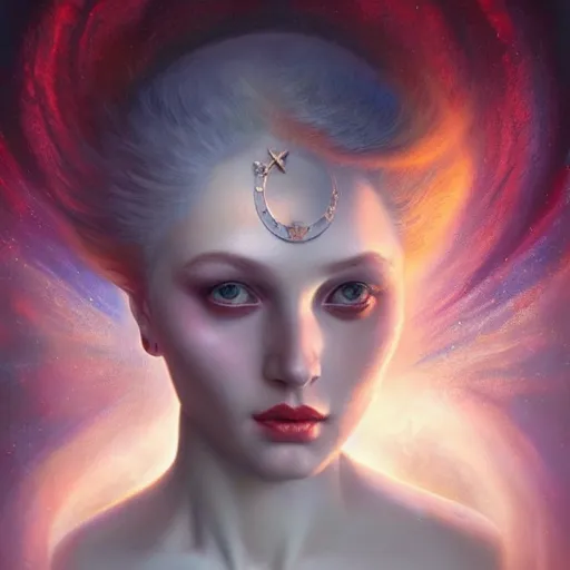 Image similar to a beautiful portrait of a celestial goddess by Jim Burns and Tom Bagshaw