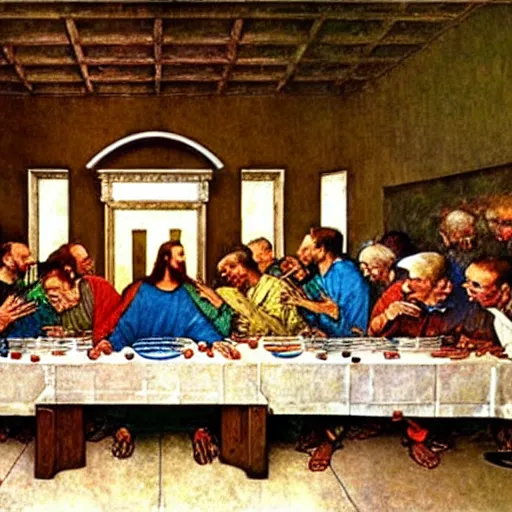 Image similar to the last supper painted by norman rockwell