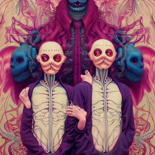 Image similar to creepy twins:: by Martine Johanna and Simon Stålenhag and Chie Yoshii and Casey Weldon and Guillermo del toro :: ornate, dynamic, particulate, intricate, elegant, highly detailed, centered, artstation, smooth, sharp focus, octane render, 3d