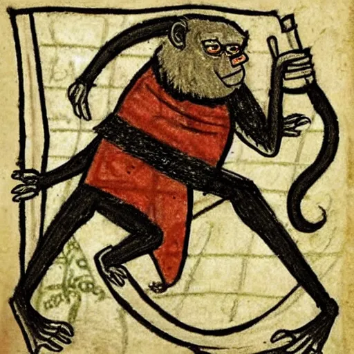 Image similar to medieval drawing of a war monkey