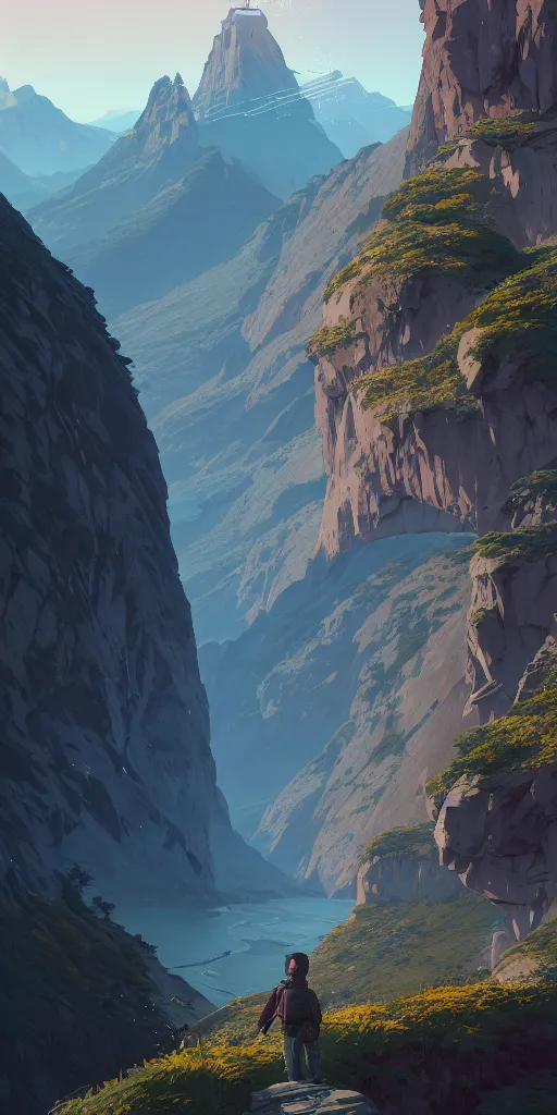 Image similar to highly detailed portrait mountain in gta v, stephen bliss, unreal engine, fantasy art by greg rutkowski, loish, rhads, ferdinand knab, makoto shinkai and lois van baarle, ilya kuvshinov, rossdraws, tom bagshaw, global illumination, radiant light, detailed and intricate environment