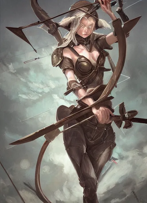 Image similar to elf archer aiming a bow by adrian smith and guweiz