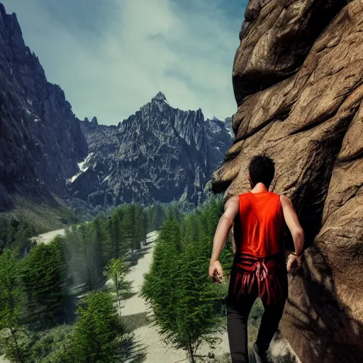 Image similar to **Ninja warrior walking through the valley in the mountains, ultra realistic, HD, high quality, 3D rendering, high detailed, 8K,