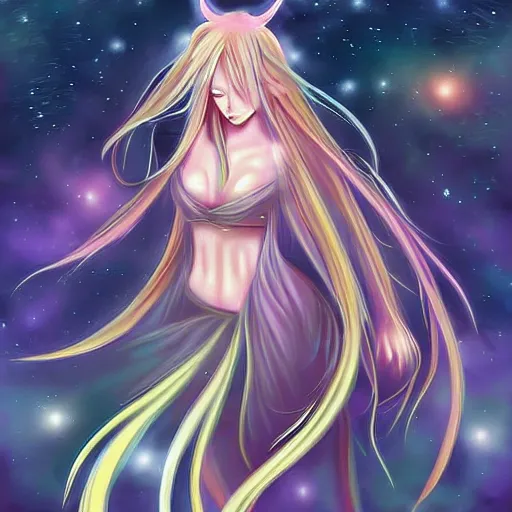 Image similar to digital painting of a long hair anime lady ELF dancing in the moonlight l by Sakimichan