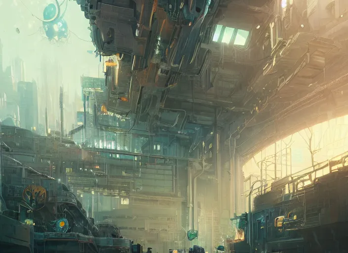 Prompt: inside a big cyberpunk manufactury, unreal engine, fantasy art by greg, loish, rhads, ferdinand knab, tom bagshaw, makoto shinkai and lois van baarle, rossdraws, ilya kuvshinov, night lighting, trending on studio ghibli, highly detailed, 8 k, octane render