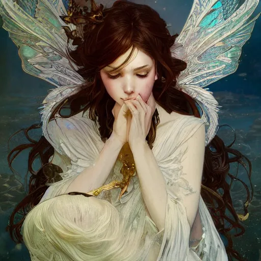 Image similar to beautiful angelic seductive fairy, fantasy, intricate, cinematic lighting, highly detailed, digital painting, artstation, smooth, sharp focus, illustration, art by Akihiko Yoshida, Greg Rutkowski and Alphonse Mucha, by Pixar
