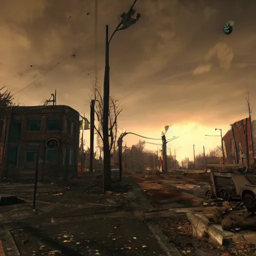 Image similar to Helmond in ruins post-nuclear war in Fallout 4, in game screenshot