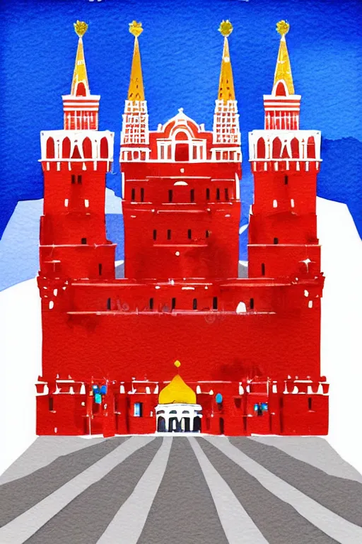 Image similar to minimalist watercolor art of a moscow red square, illustration, vector art