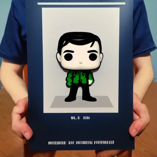 Image similar to individual funko pop, alan turing silk screen butcher billy style