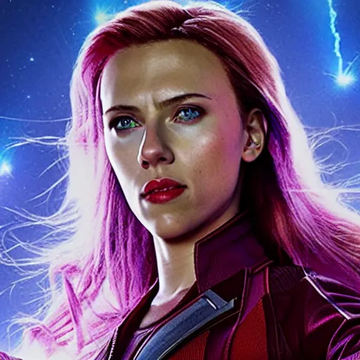 Prompt: film still of Scarlett Johansson as Nebula in Guardians of the galaxy