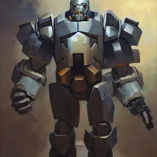 Image similar to greg manchess portrait painting of fully armored mecha punisher as overwatch character, medium shot, asymmetrical, profile picture, organic painting, sunny day, matte painting, bold shapes, hard edges, street art, trending on artstation, by huang guangjian and gil elvgren and sachin teng