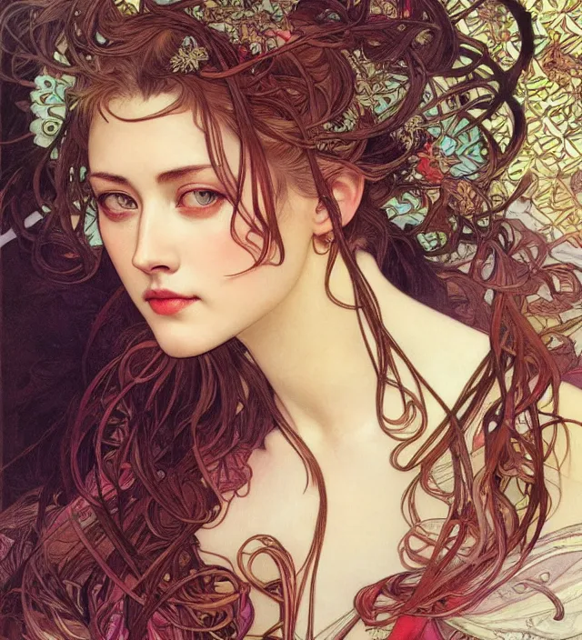 Prompt: detailed portrait of amber heard by alphonse mucha, ayami kojima, yoshitaka amano