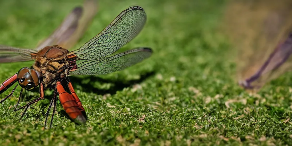 Image similar to jumping up and down the floor my head is an animal and once there was an animal it had a son that mowed the lawn the son was an ok guy they had a pet dragonfly the dragonfly it ran away but it came back with a story to say, studio lighting, deep colors