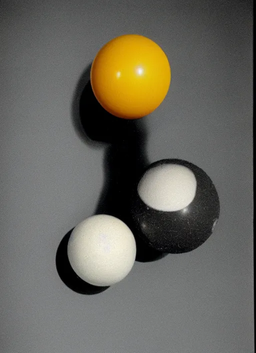 Image similar to realistic object photo of ping pong balls sculpture, eyeballs sculpture, black caviar cloud, readymade, dadaism, fluxus, man ray 1 9 9 0, life magazine photo