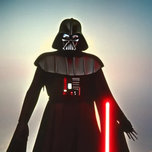 Image similar to morbius. morbius. morbius holding a lightsaber. and darth vader, pyramids in background.